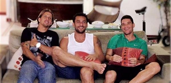 Diguinho (e) tem amizade com tricolores: na foto, Fred e Thiago Neves, que j saiu do Flu