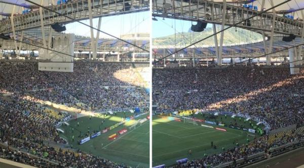 Perto do incio do jogo, espaos vazios atrs dos gols foram sendo ocupados