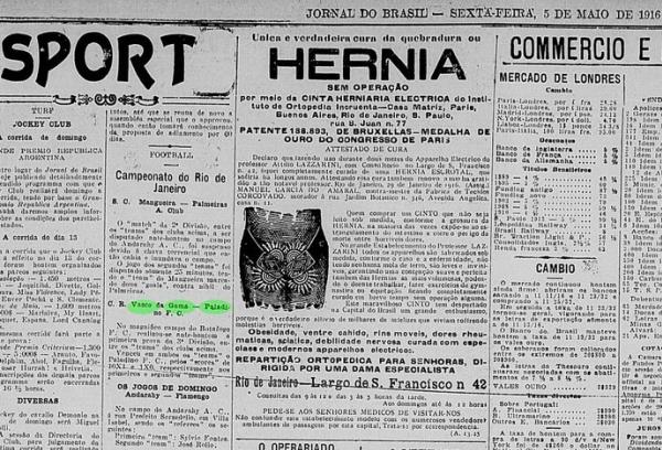 Edio do Jornal do Brasil informa a derrota por 10 a 1 do Vasco para o Paladino