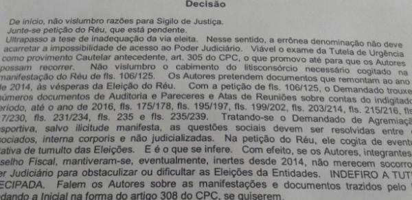 Decisão do juiz Jorge Jansen Counago Novelle indeferiu pedido da oposição
