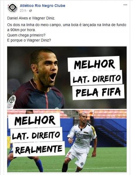 Publicação do Rio Negro, em tom de brincadeira, em que compara entre Daniel Alves e Wagner
