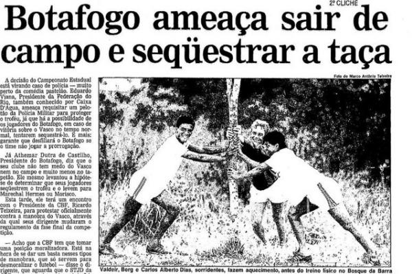 Reportagem do jornal O Globo sobre polêmica dias antes do jogo