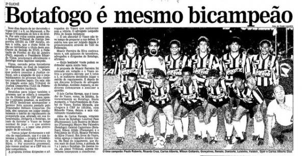 Doze dias após o jogo o STJD definiu o Botafogo como campeão de 1990