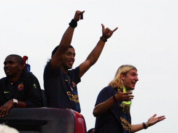 Maxi comemora a Champions League vencida em cima do Arsenal com R10 e Eto'o