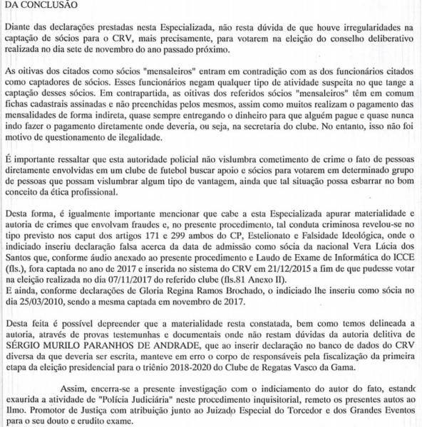 Conclusão do inquérito da Delegacia de Defraudações