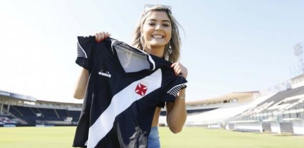 Taynara Conti durante sua visita ao Vasco: ex-atleta de judô e ginástica do clube