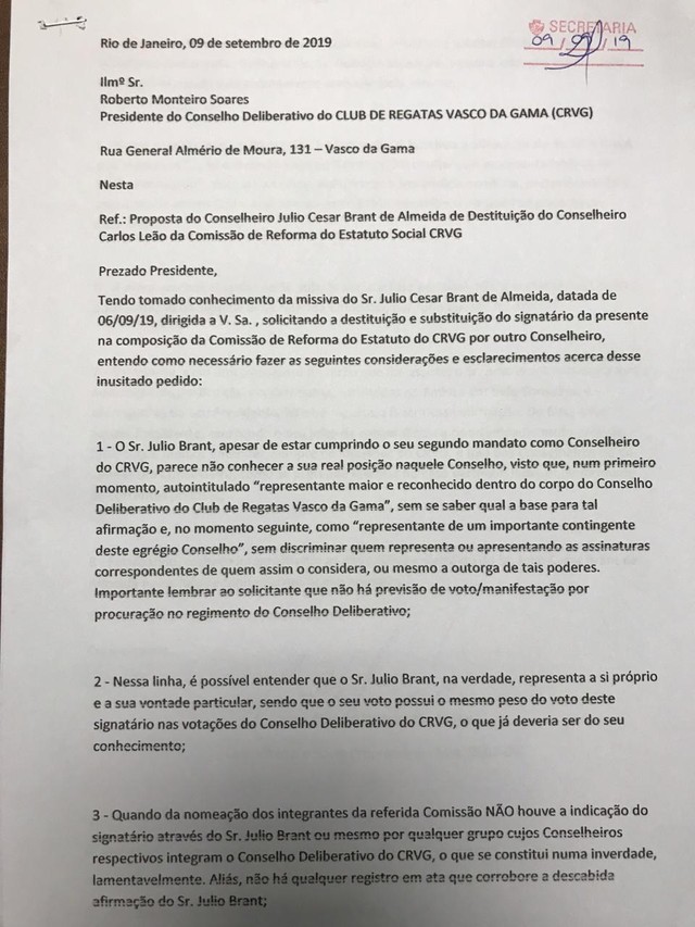 Protocolo de Carlos Leão, em resposta a Brant