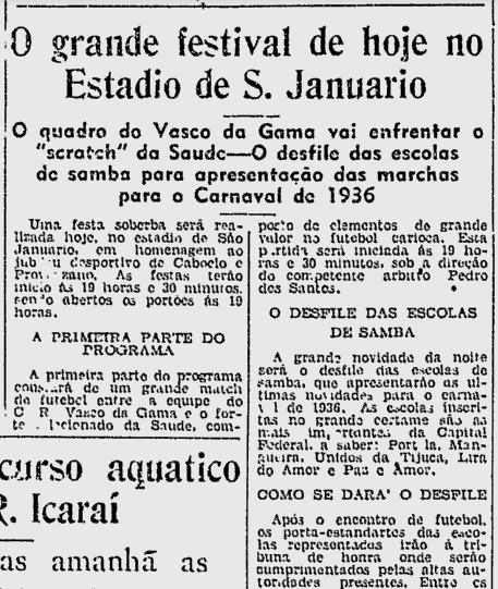 Jornal do Brasil publica a programação do desfile de 1935
