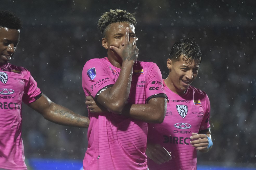 Jhon Sánchez comemora gol marcado na final da Sul-Americana 2019 entre Independiente del Valle e Colón