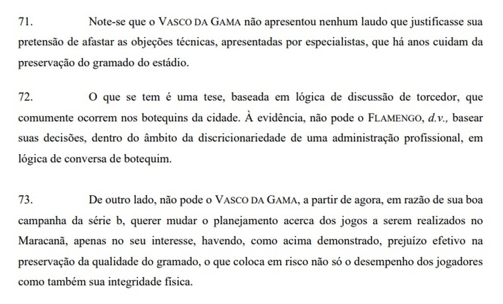 Parte da defesa do Flamengo na ação movida pelo Vasco