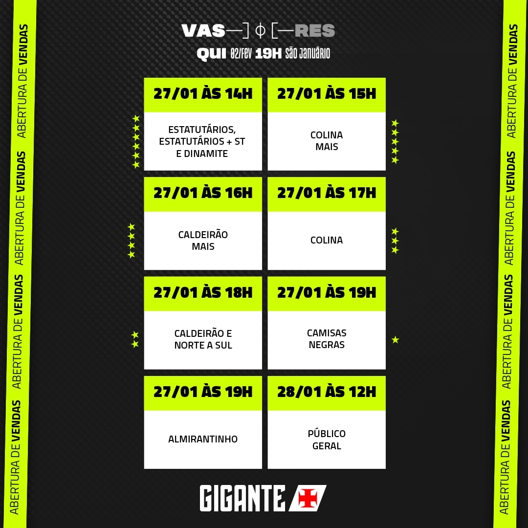 Informações sobre ingressos – Vasco x Botafogo – Vasco da Gama