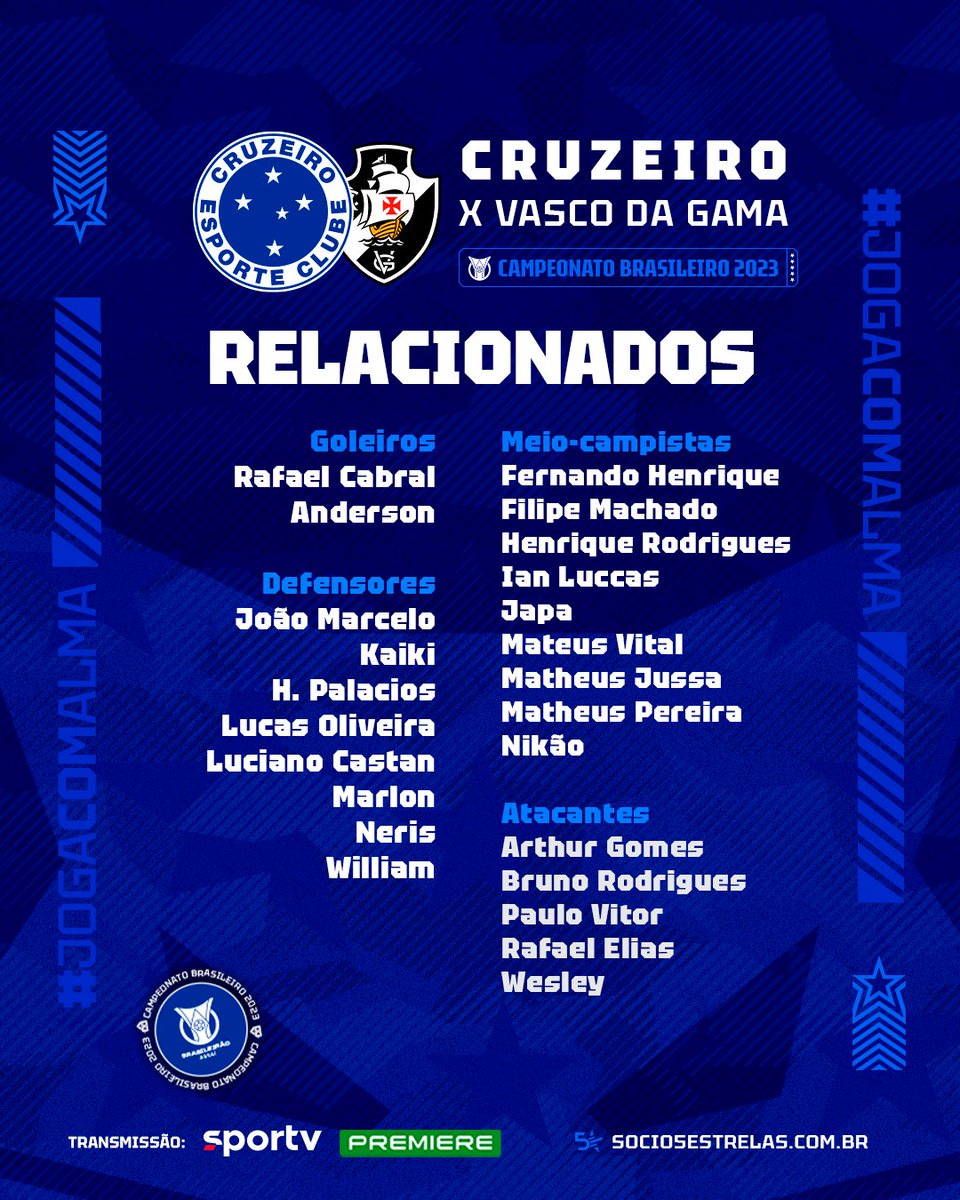 NETVASCO - Confira comparativo das estatísticas de Vasco e Cruzeiro no  Brasileiro