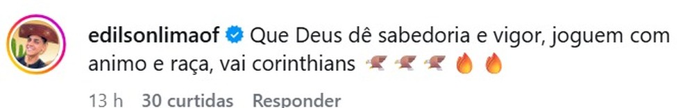 Humorista Edilson Lima mostrando sua torcida para o Corinthians na final da Copa do Brasil &mdash; Foto: Instagram