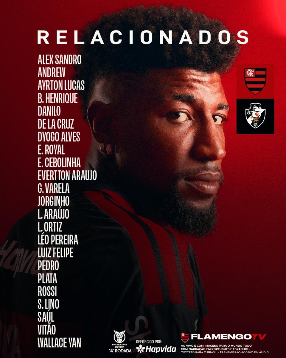 Flamengo divulga lista de relacionados para clássico contra o Vasco