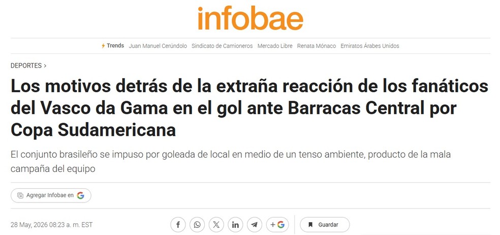 Cena de torcedores do Vasco ao não comemorar gol viraliza na América do Sul