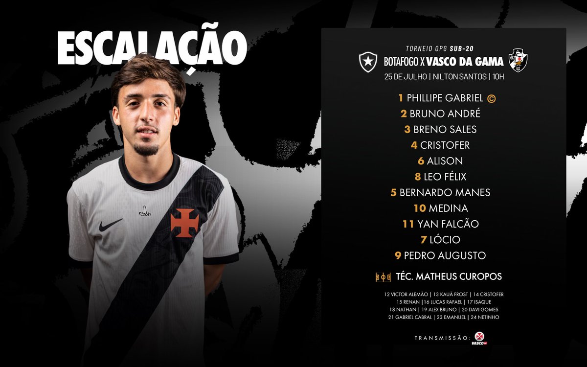 Sub-20: Vasco define escalação para decisão de semifinal da OPG contra o Botafogo