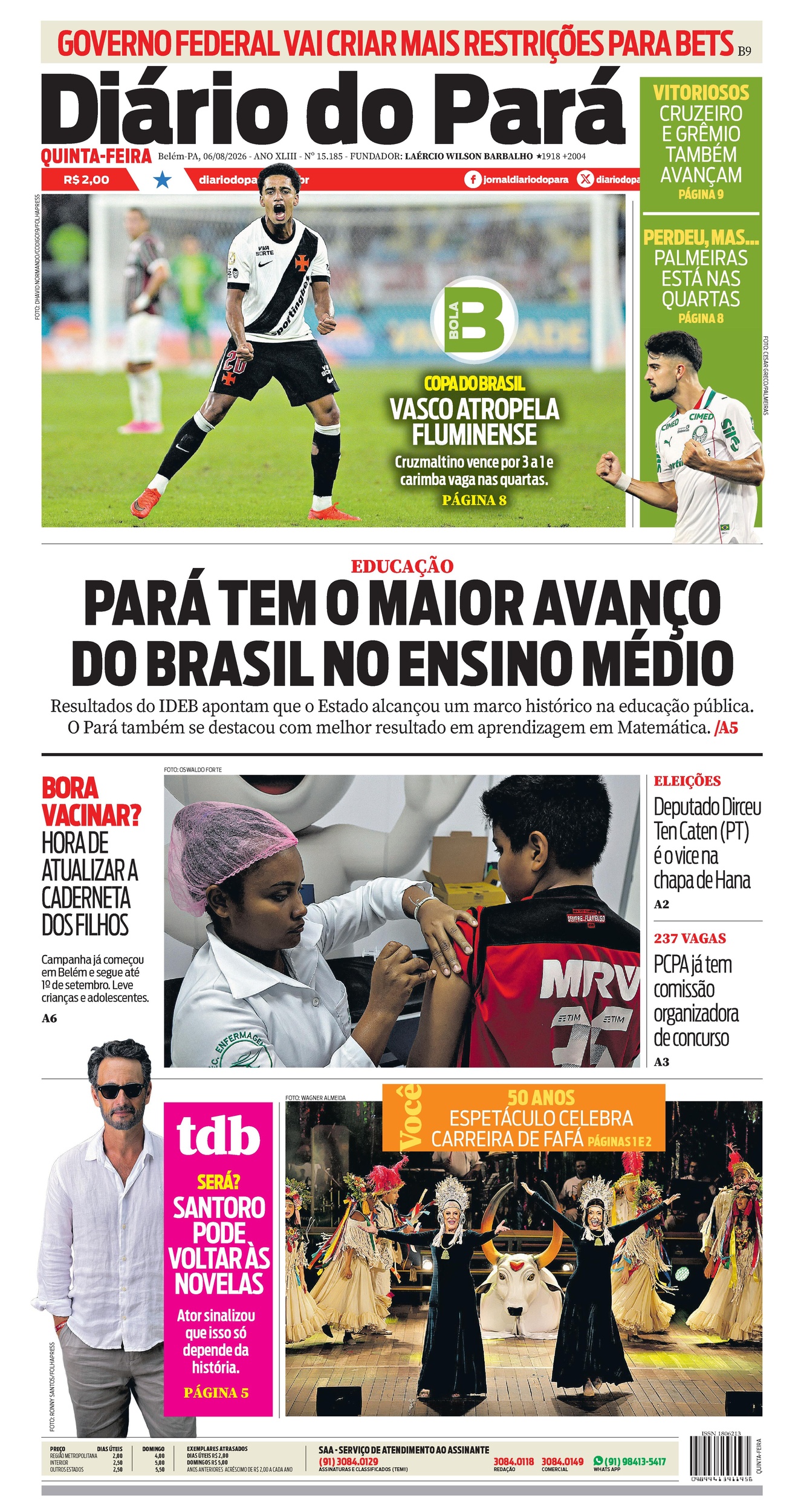 Veja as capas dos jornais após Fluminense 1 x 3 Vasco