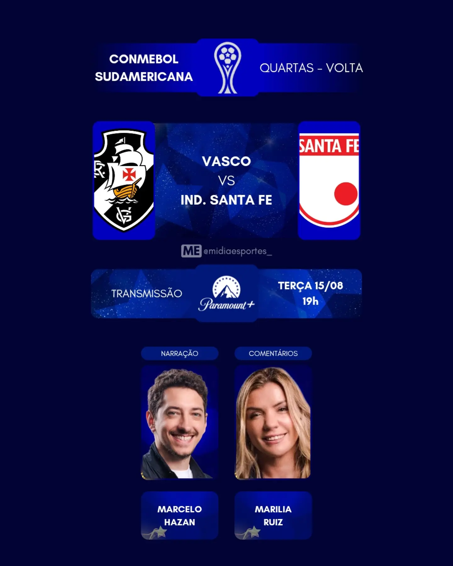 Confira os profissionais que trabalharão na transmissão de Vasco x Santa Fe